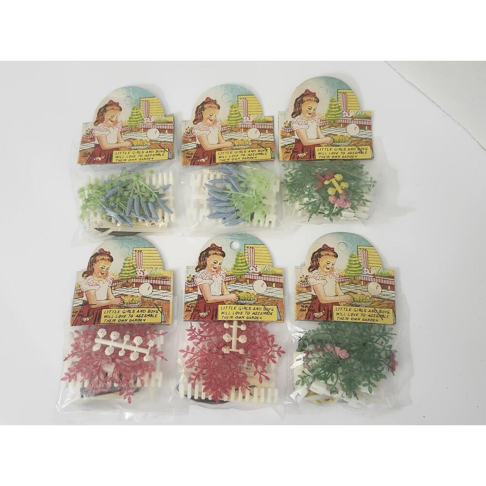 Lot of 6 Vintage Build Your Own Garden Plastic Miniature Sets New on Card